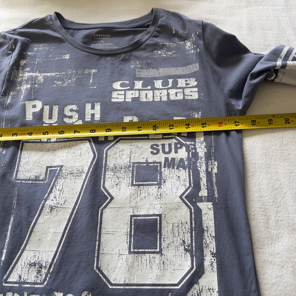 Homegirl Society XL Blue Gray Graphic Long Sleeve Tee Club Sports Push Harder 78 - Picture 6 of 8